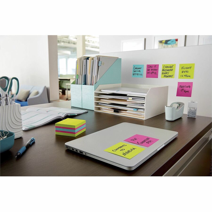 Post-it Super Sticky Notes Cube - 3" x 3" - Square - 360 Sheets per Pad - Guava, Acid Lime, Aqua Splash - Paper - Sticky, Recyclable - 1 / Pack - 8
