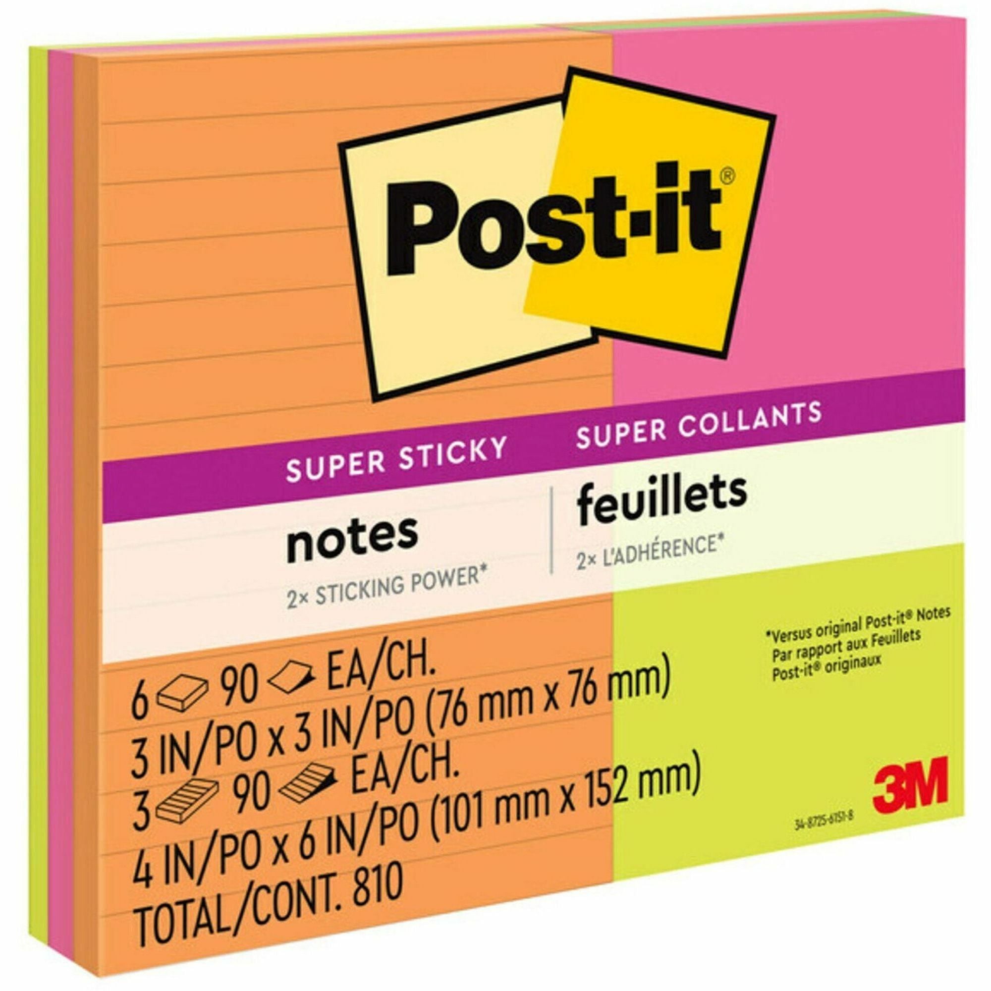 Pads in Energy Boost Collection Colors, (6) Unruled 3" x 3" Pads, (3) Note Ruled 4" x 6" Pads, 90 Sheets/Pad, 9 Pads/Set