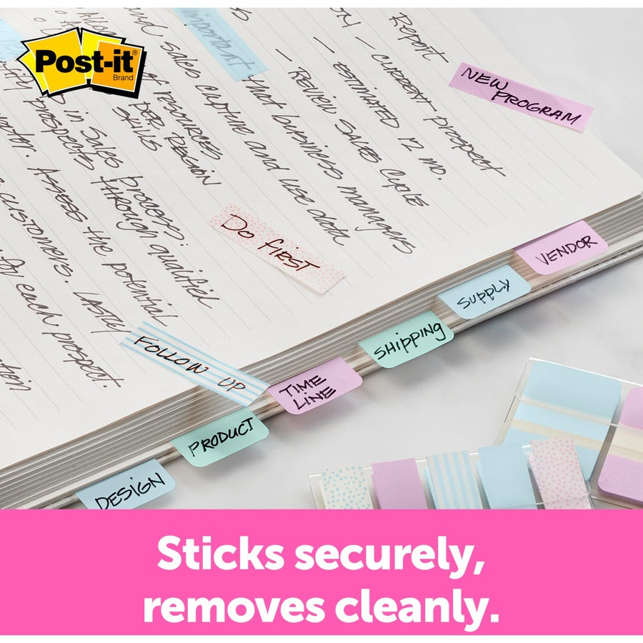 Post-it Printed Flags - 60 x Assorted Pastel - 1" x 1.75" - 30 Sheets per Pad - Green, Blue, Pink - Self-adhesive, Sticky, Removable, Writable - 60 / Pack
