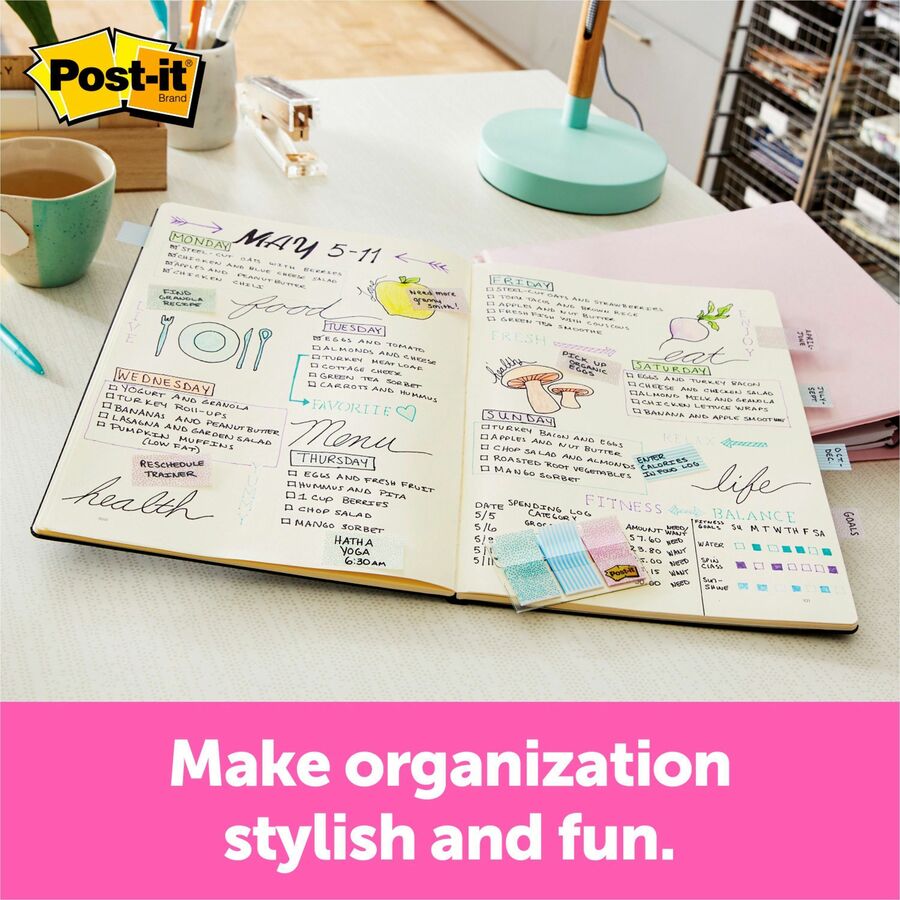 Post-it Printed Flags - 60 x Assorted Pastel - 1" x 1.75" - 30 Sheets per Pad - Green, Blue, Pink - Self-adhesive, Sticky, Removable, Writable - 60 / Pack
