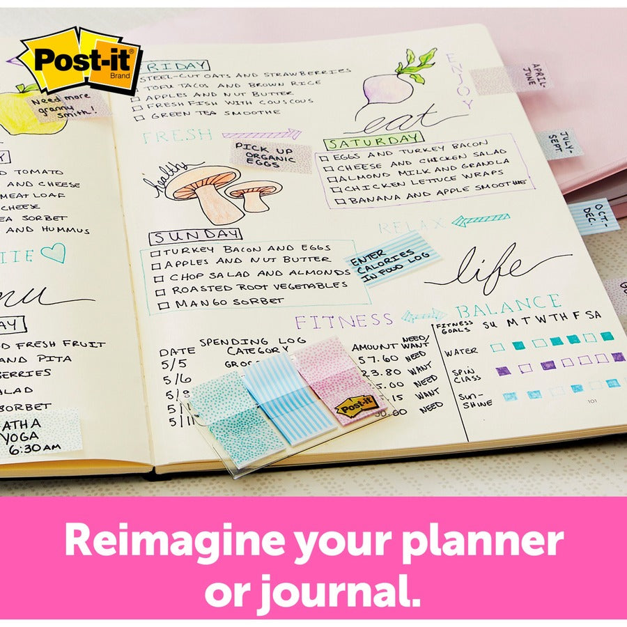 Post-it Printed Flags - 60 x Assorted Pastel - 1" x 1.75" - 30 Sheets per Pad - Green, Blue, Pink - Self-adhesive, Sticky, Removable, Writable - 60 / Pack