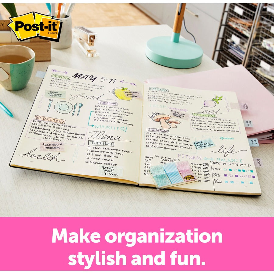 Post-it Printed Flags - 60 x Assorted Pastel - 1" x 1.75" - 30 Sheets per Pad - Green, Blue, Pink - Self-adhesive, Sticky, Removable, Writable - 60 / Pack