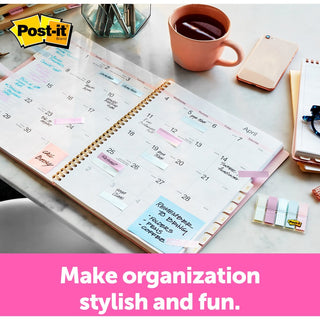 Post-it Printed Flags - 100 x Assorted Pastel - 0.50" x 1.75" - 20 Sheets per Pad - Green, Pink, Blue - Self-adhesive, Sticky, Removable, Writable - 100 / Pack
