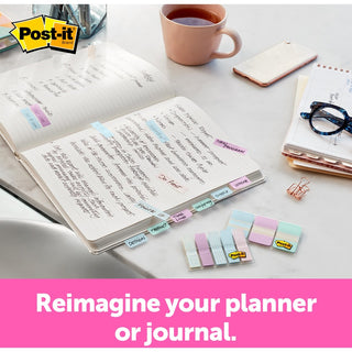 Post-it Printed Flags - 100 x Assorted Pastel - 0.50" x 1.75" - 20 Sheets per Pad - Green, Pink, Blue - Self-adhesive, Sticky, Removable, Writable - 100 / Pack