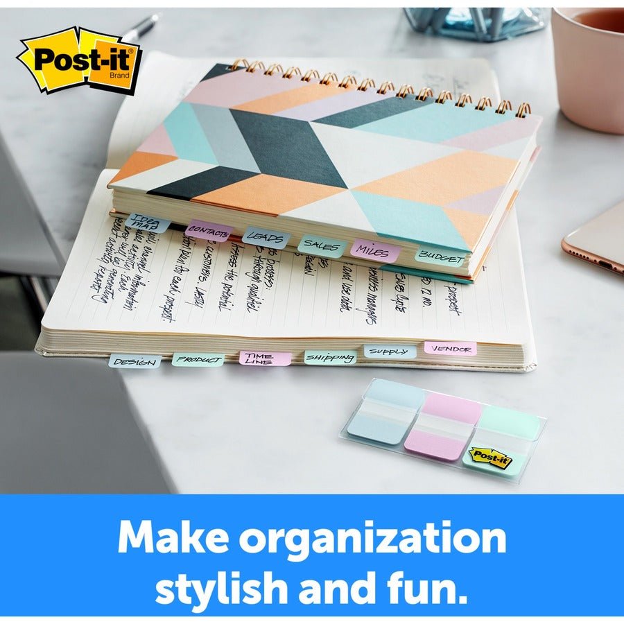 Post-it Durable Tabs - 12 Tab(s)/Set - 1" Tab Height x 1.50" Tab Width - Blue, Pink, Green Tab(s) - Removable - 36 / Pack