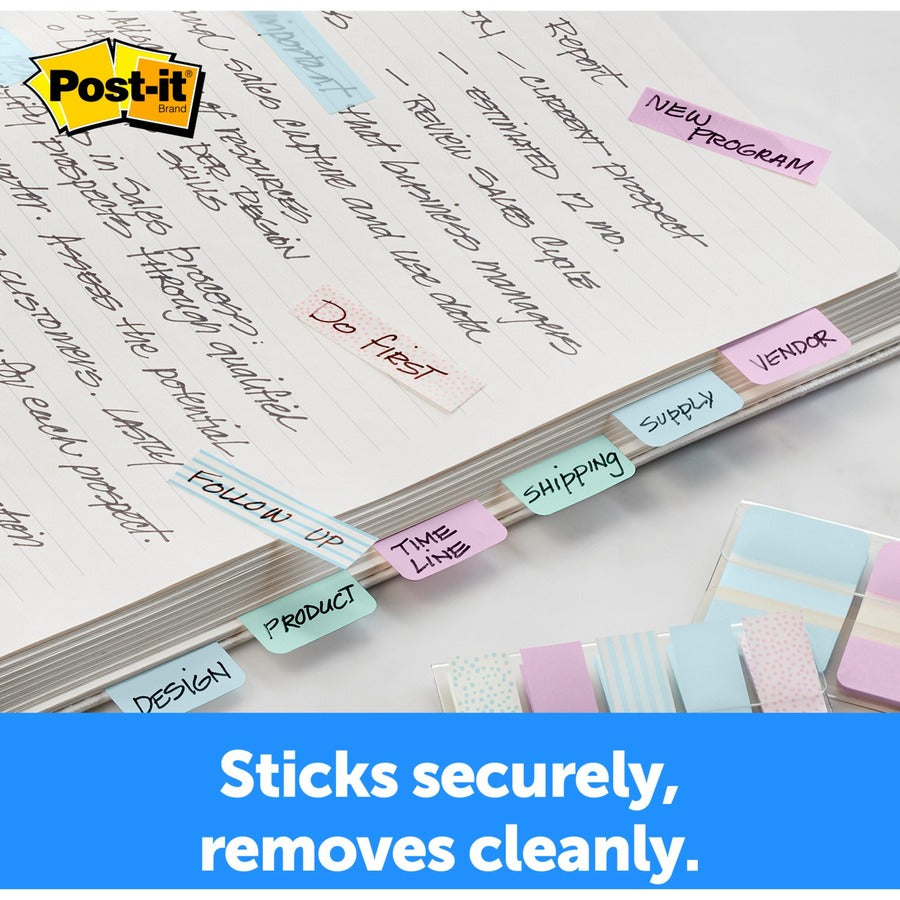 Post-it Durable Tabs - 12 Tab(s)/Set - 1" Tab Height x 1.50" Tab Width - Blue, Pink, Green Tab(s) - Removable - 36 / Pack