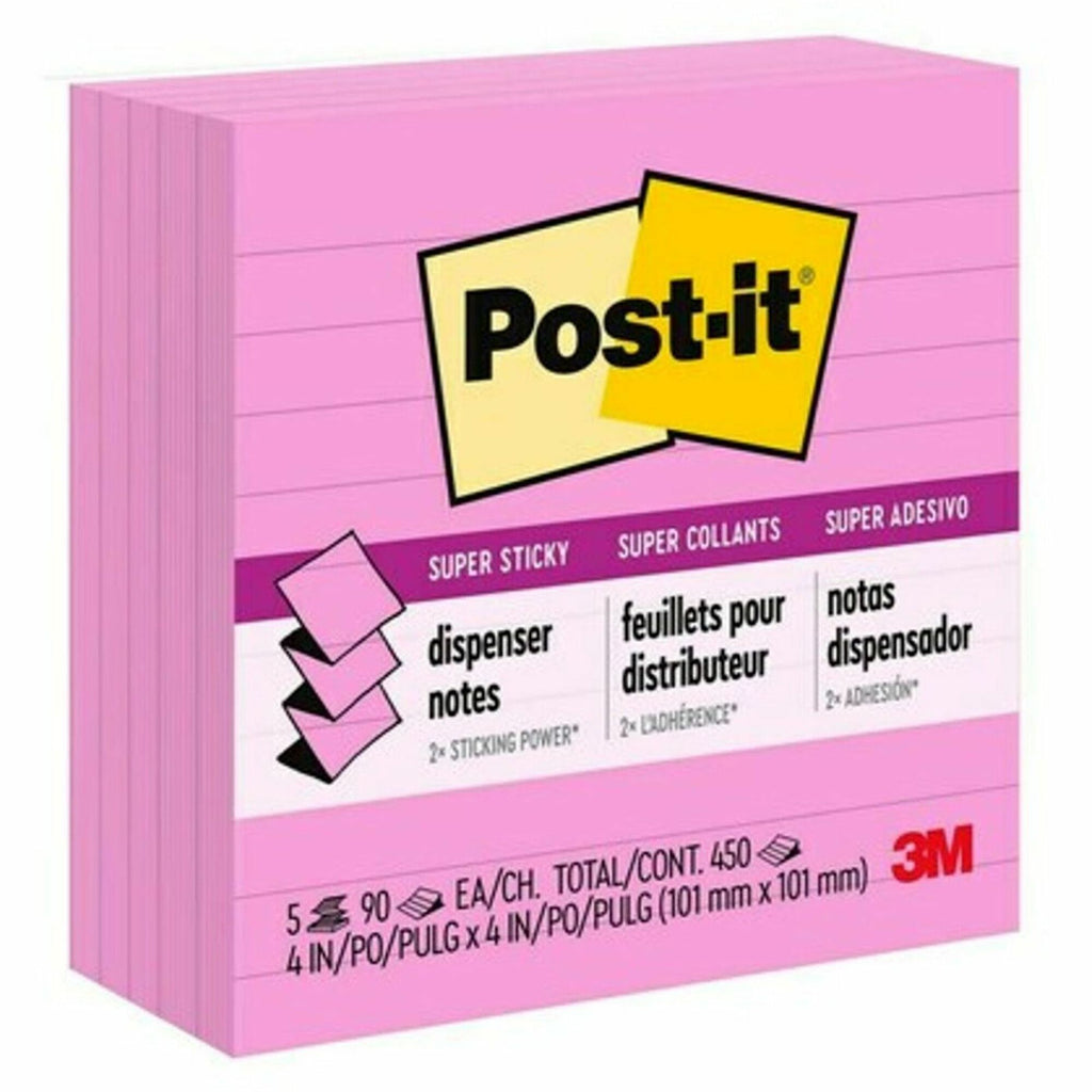 Pop-up Notes Refill, Note Ruled, 4" x 4", Neon Pink, 90 Sheets/Pad, 5 Pads/Pack