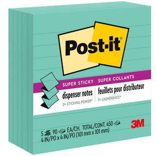 Pop-up Notes Refill, Note Ruled, 4" x 4", Aqua Wave, 90 Sheets/Pad, 5 Pads/Pack