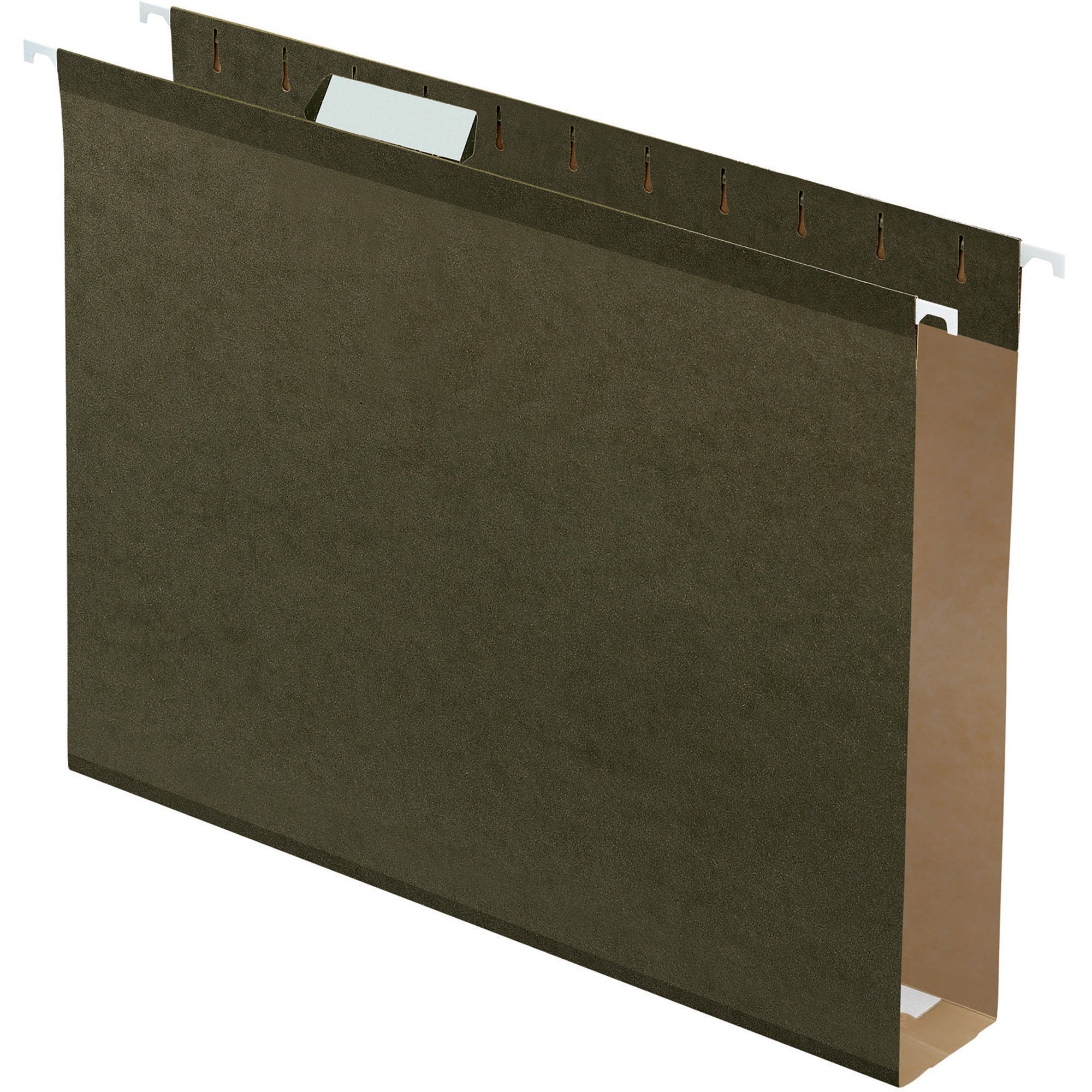Extra Capacity Reinforced Hanging File Folders with Box Bottom, 2" Capacity, Letter Size, 1/5-Cut Tabs, Green, 25/Box