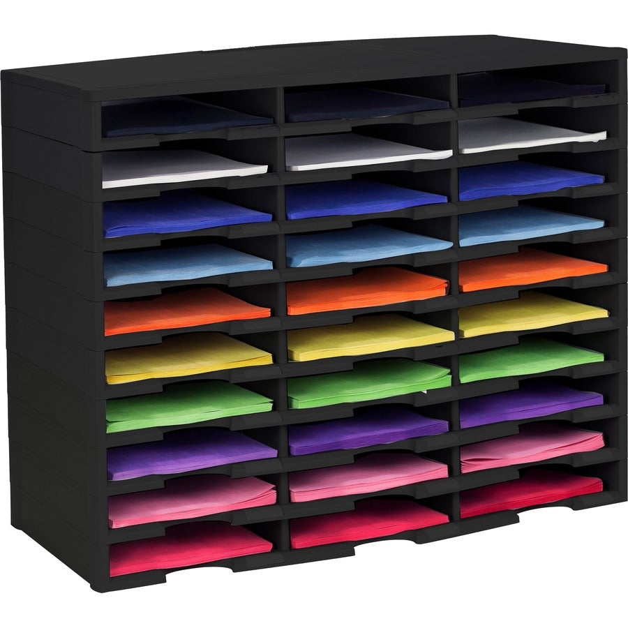 Storex Stackable Literature Sorter - 15000 x Sheet - 30 Compartment(s) - 9.50" x 12" - 25.5" Height x 14.1" Width31.4" Length - Black - Plastic - 1 Each