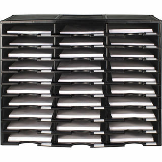 Storex Stackable Literature Sorter - 15000 x Sheet - 30 Compartment(s) - 9.50" x 12" - 25.5" Height x 14.1" Width31.4" Length - Black - Plastic - 1 Each