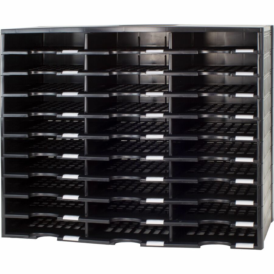 Storex Stackable Literature Sorter - 15000 x Sheet - 30 Compartment(s) - 9.50" x 12" - 25.5" Height x 14.1" Width31.4" Length - Black - Plastic - 1 Each