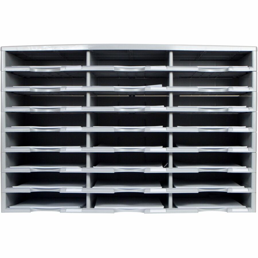 Storex Stackable Literature Sorter - 12000 x Sheet - 24 Compartment(s) - 9.50" x 12" - 20.5" Height x 14.1" Width31.4" Length - Gray - Plastic, Polystyrene - 1 Each
