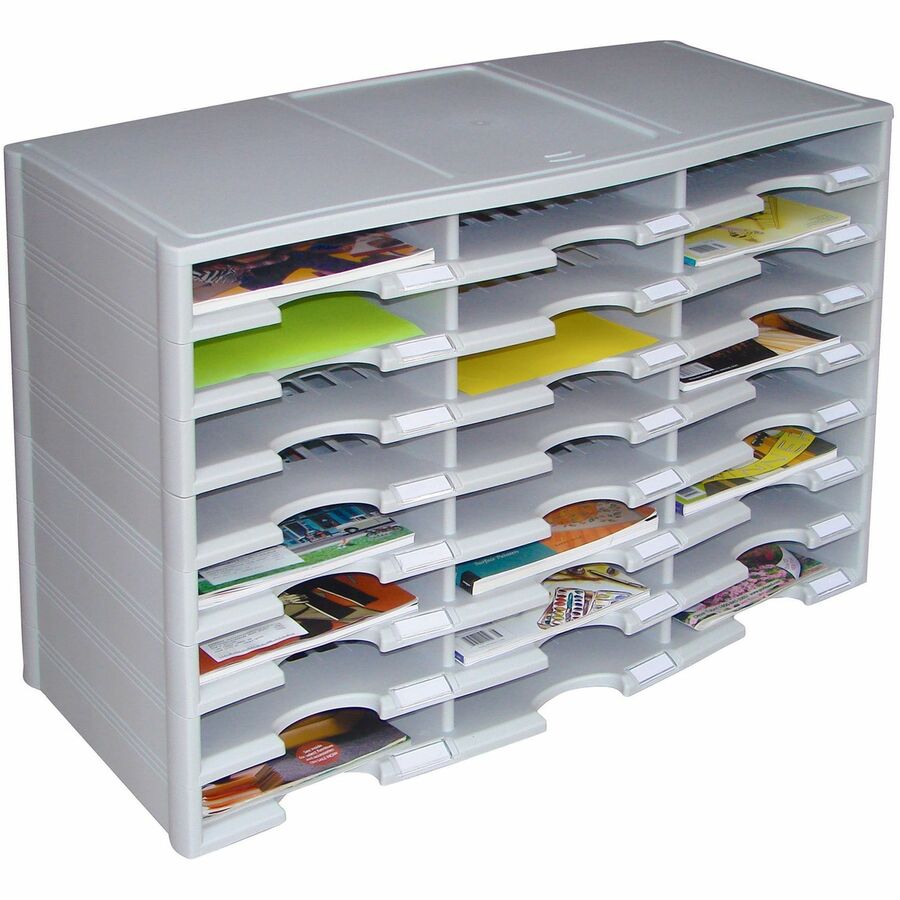 Storex Stackable Literature Sorter - 12000 x Sheet - 24 Compartment(s) - 9.50" x 12" - 20.5" Height x 14.1" Width31.4" Length - Gray - Plastic, Polystyrene - 1 Each