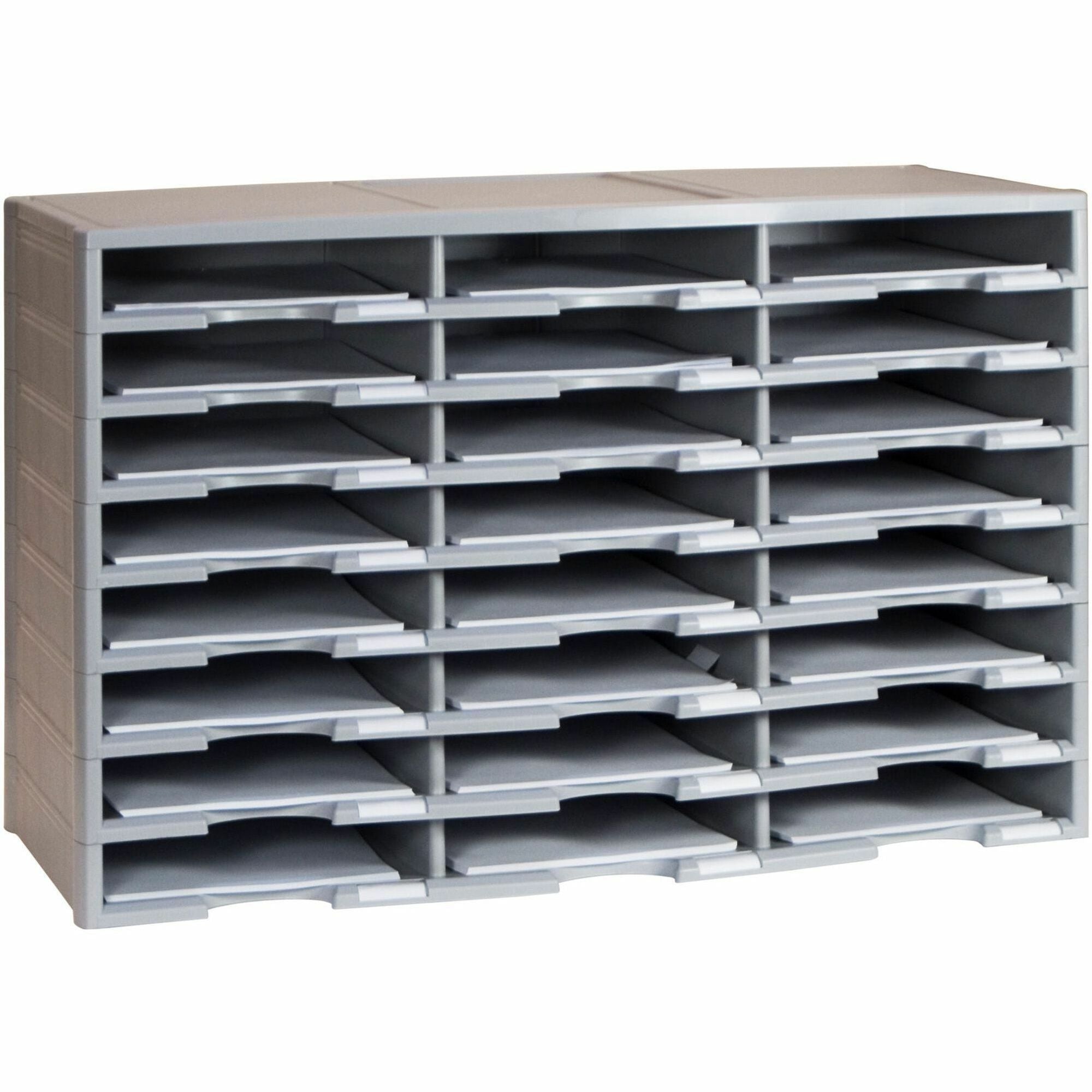 Storex Stackable Literature Sorter - 12000 x Sheet - 24 Compartment(s) - 9.50" x 12" - 20.5" Height x 14.1" Width31.4" Length - Gray - Plastic, Polystyrene - 1 Each