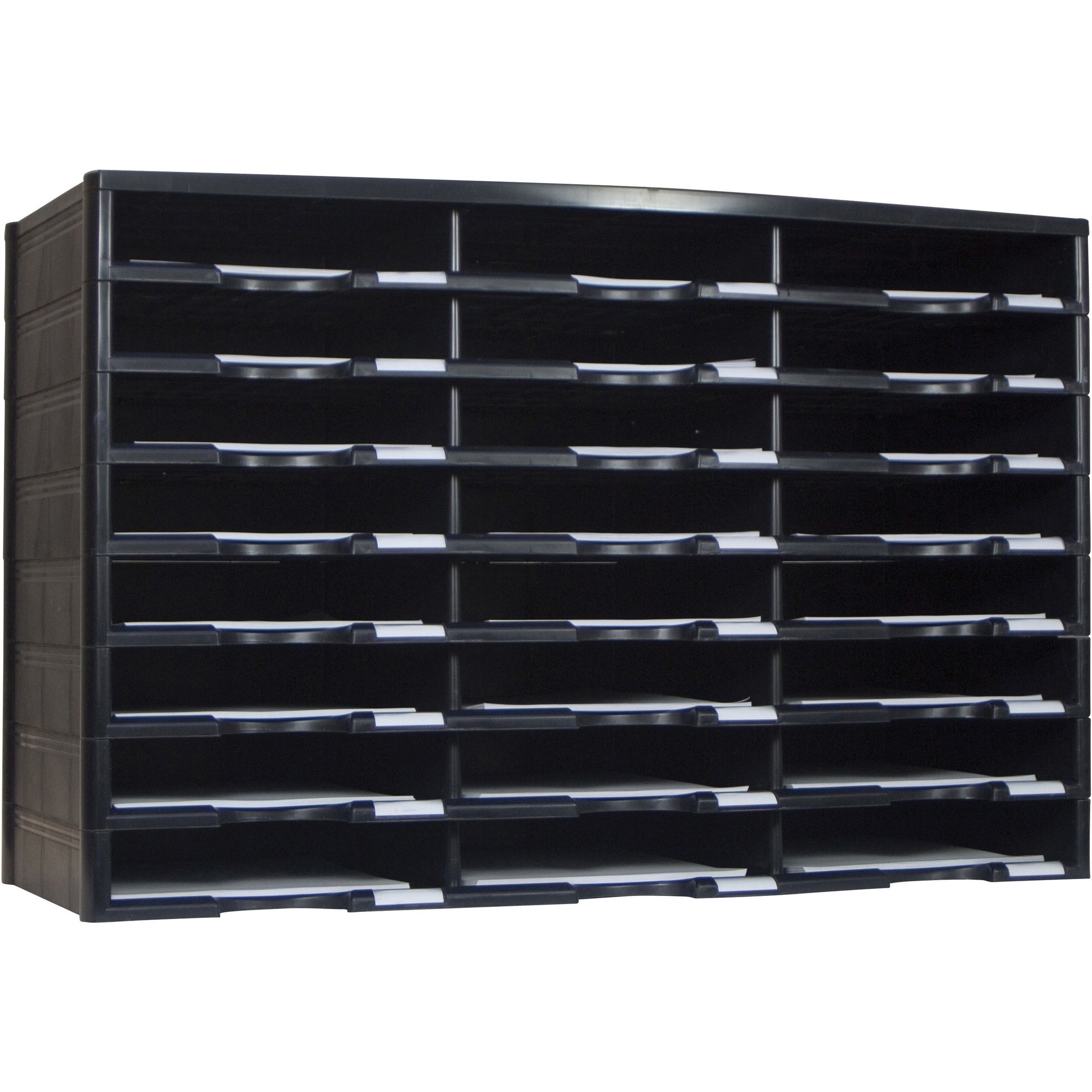 Storex Stackable Literature Sorter - 12000 x Sheet - 24 Compartment(s) - 9.50" x 12" - 20.5" Height x 14.1" Width31.4" Length - Black - Plastic, Polystyrene - 1 Each