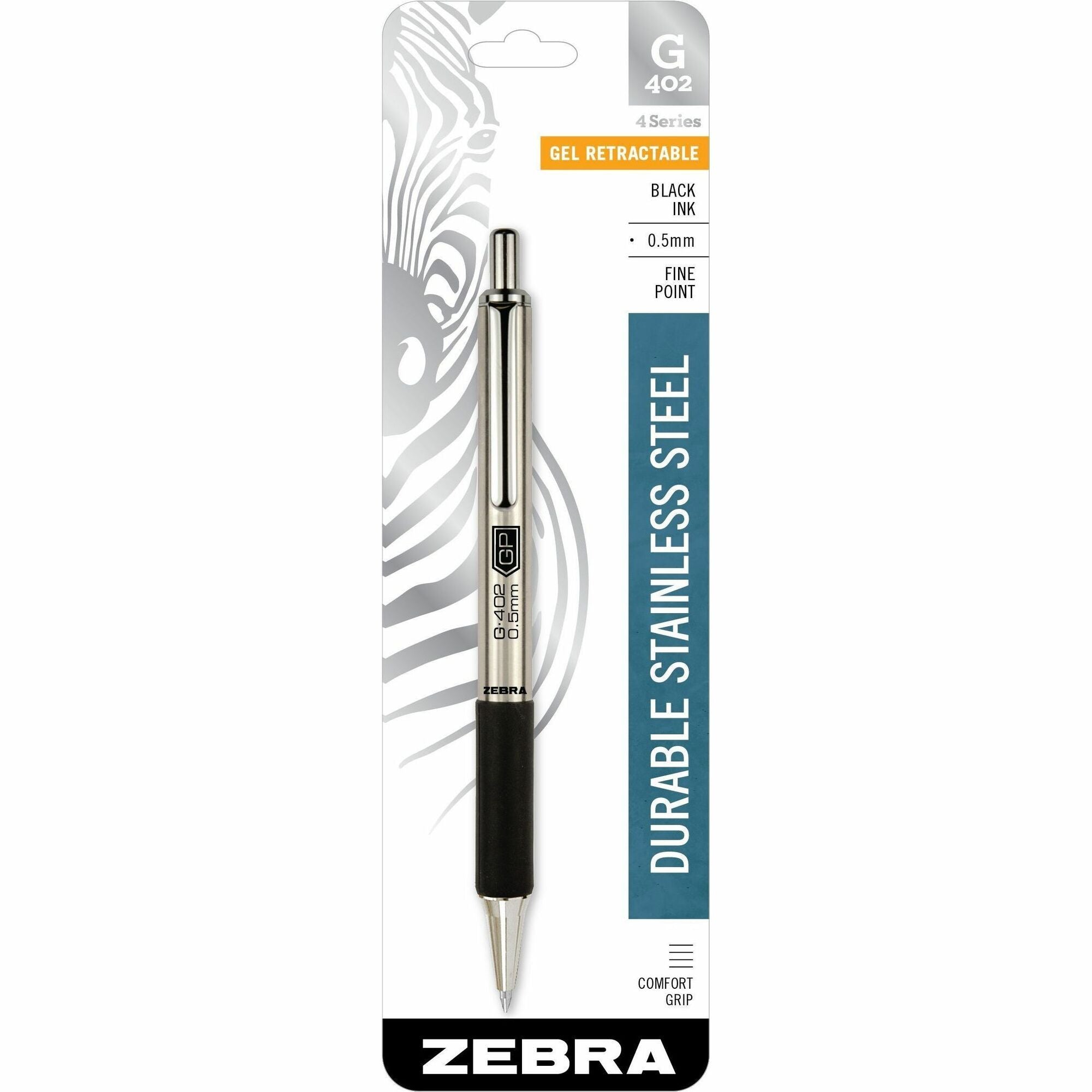 zebra-steel-4-series-g-402-retractable-gel-pen-fine-pen-point-05-mm-pen-point-size-retractable-black-gel-based-ink-stainless-steel-barrel-1-each_zeb49211 - 1