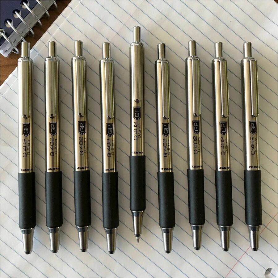 Zebra STEEL 4 Series G-402 Retractable Gel Pen - Fine Pen Point - 0.5 mm Pen Point Size - Retractable - Black Gel-based Ink - Stainless Steel Barrel - 1 Each