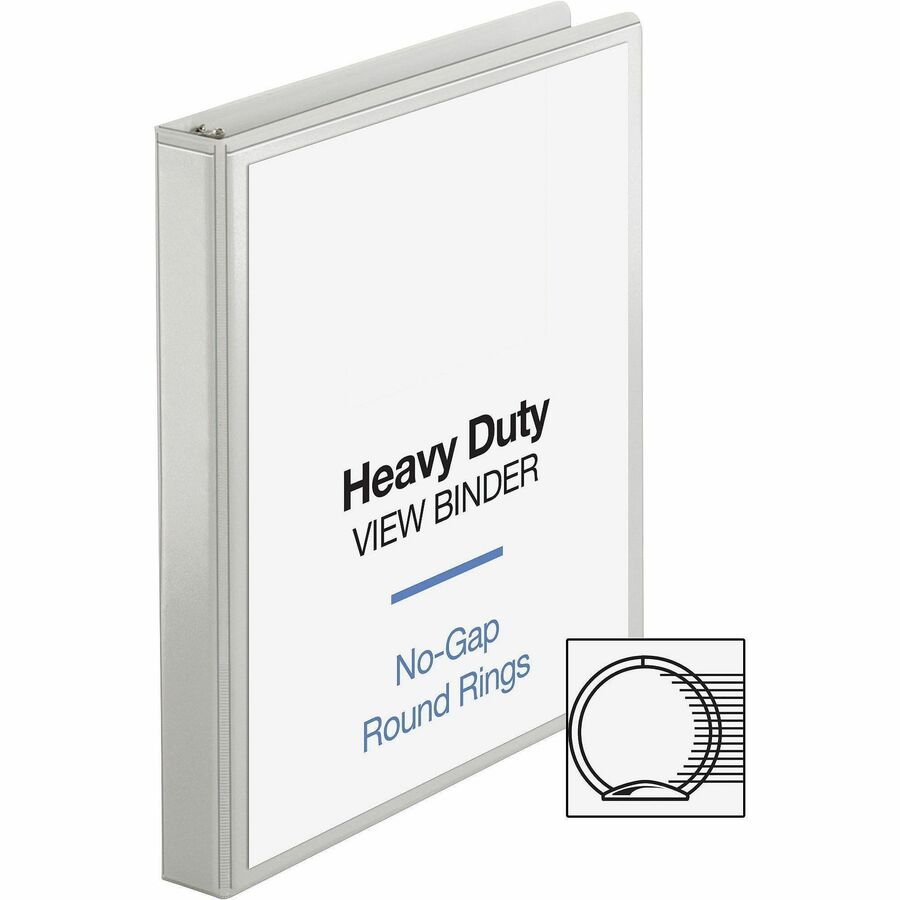 Business Source Heavy-duty View Binder - 1" Binder Capacity - Letter - 8 1/2" x 11" Sheet Size - 225 Sheet Capacity - Round Ring Fastener(s) - 2 Internal Pocket(s) - Polypropylene-covered Chipboard - White - Wrinkle-free, Non-glare, Ink-transfer Resi