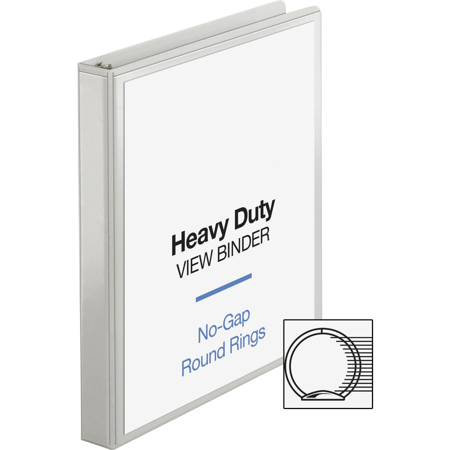 Business Source Heavy-duty View Binder - 1" Binder Capacity - Letter - 8 1/2" x 11" Sheet Size - 225 Sheet Capacity - Round Ring Fastener(s) - 2 Internal Pocket(s) - Polypropylene-covered Chipboard - White - Wrinkle-free, Non-glare, Ink-transfer Resi