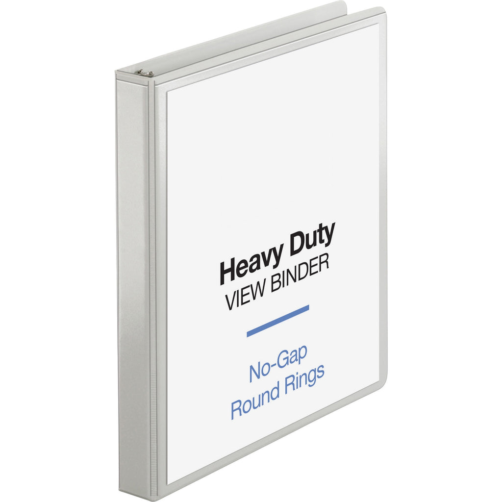 Business Source Heavy-duty View Binder - 1" Binder Capacity - Letter - 8 1/2" x 11" Sheet Size - 225 Sheet Capacity - Round Ring Fastener(s) - 2 Internal Pocket(s) - Polypropylene-covered Chipboard - White - Wrinkle-free, Non-glare, Ink-transfer Resi