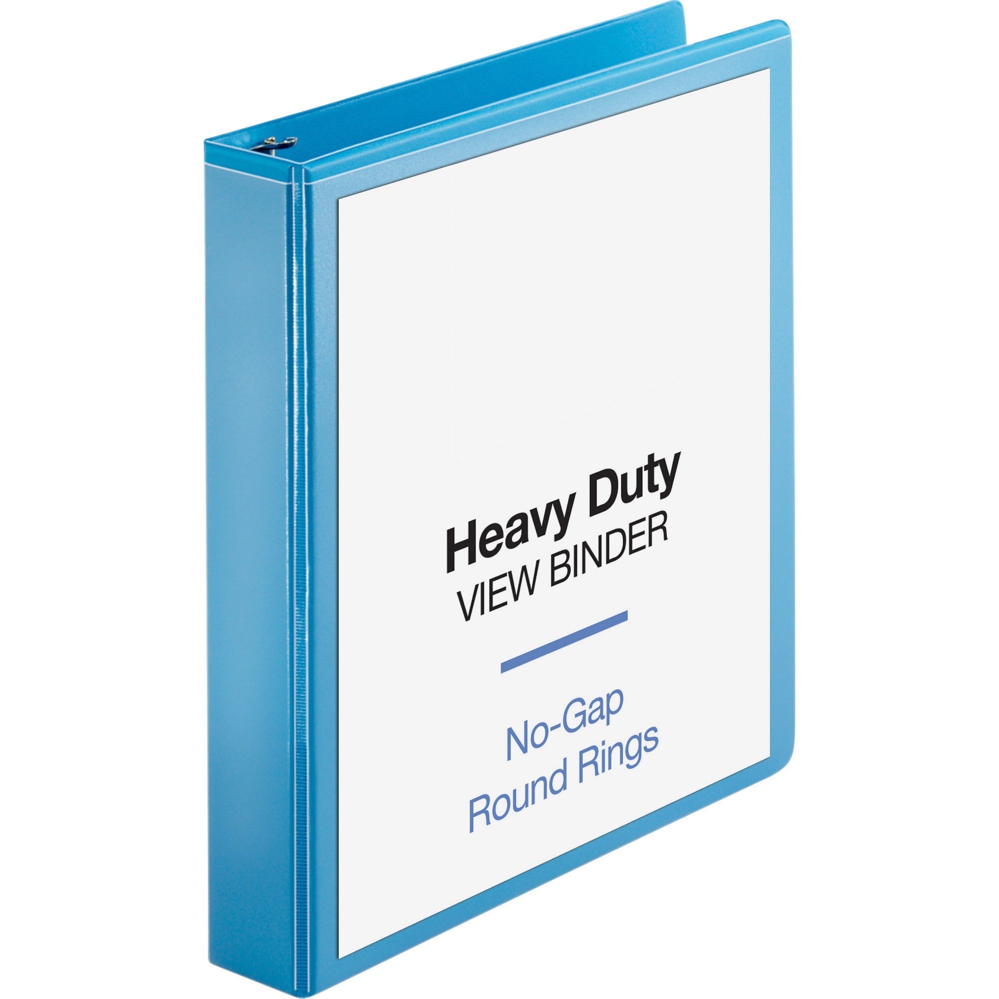 business-source-heavy-duty-view-binder-1-1-2-binder-capacity-letter-8-1-2-x-11-sheet-size-350-sheet-capacity-round-ring-fasteners-2-internal-pockets-polypropylene-covered-chipboard-light-blue-wrinkle-free-non-glare-ink-tran_bsn19652 - 1