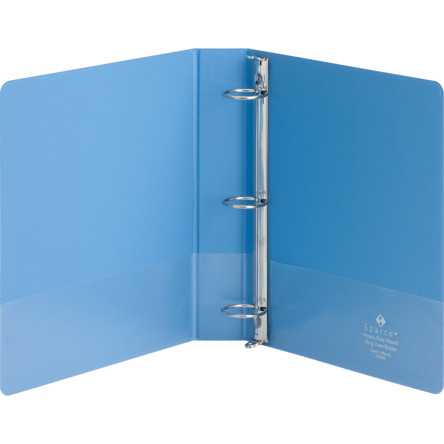 business-source-heavy-duty-view-binder-1-1-2-binder-capacity-letter-8-1-2-x-11-sheet-size-350-sheet-capacity-round-ring-fasteners-2-internal-pockets-polypropylene-covered-chipboard-light-blue-wrinkle-free-non-glare-ink-tran_bsn19652 - 2