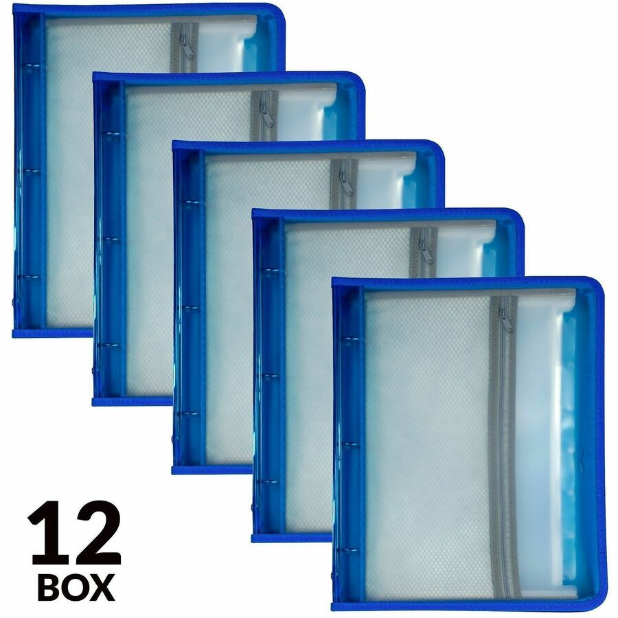 Zippered Binder with Expanding File, 2" Expansion, 7 Sections, Zipper Closure, 1/6-Cut Tabs, Letter Size, Bright Blue