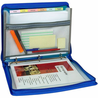 Zippered Binder with Expanding File, 2" Expansion, 7 Sections, Zipper Closure, 1/6-Cut Tabs, Letter Size, Bright Blue