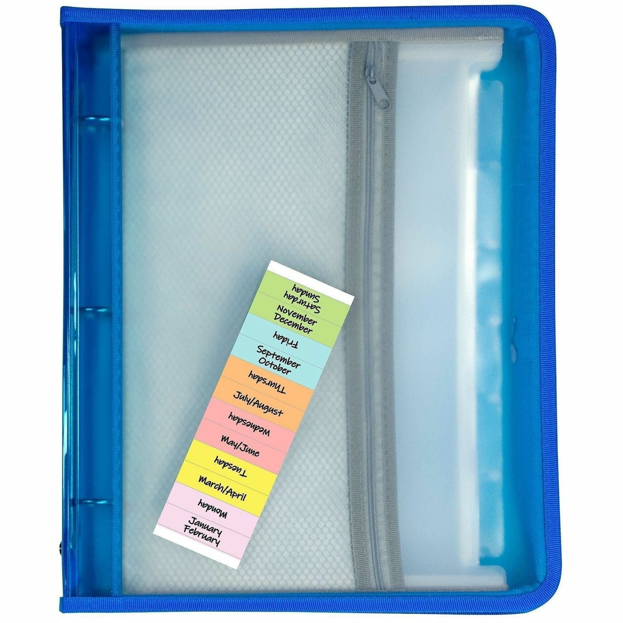 Zippered Binder with Expanding File, 2" Expansion, 7 Sections, Zipper Closure, 1/6-Cut Tabs, Letter Size, Bright Blue