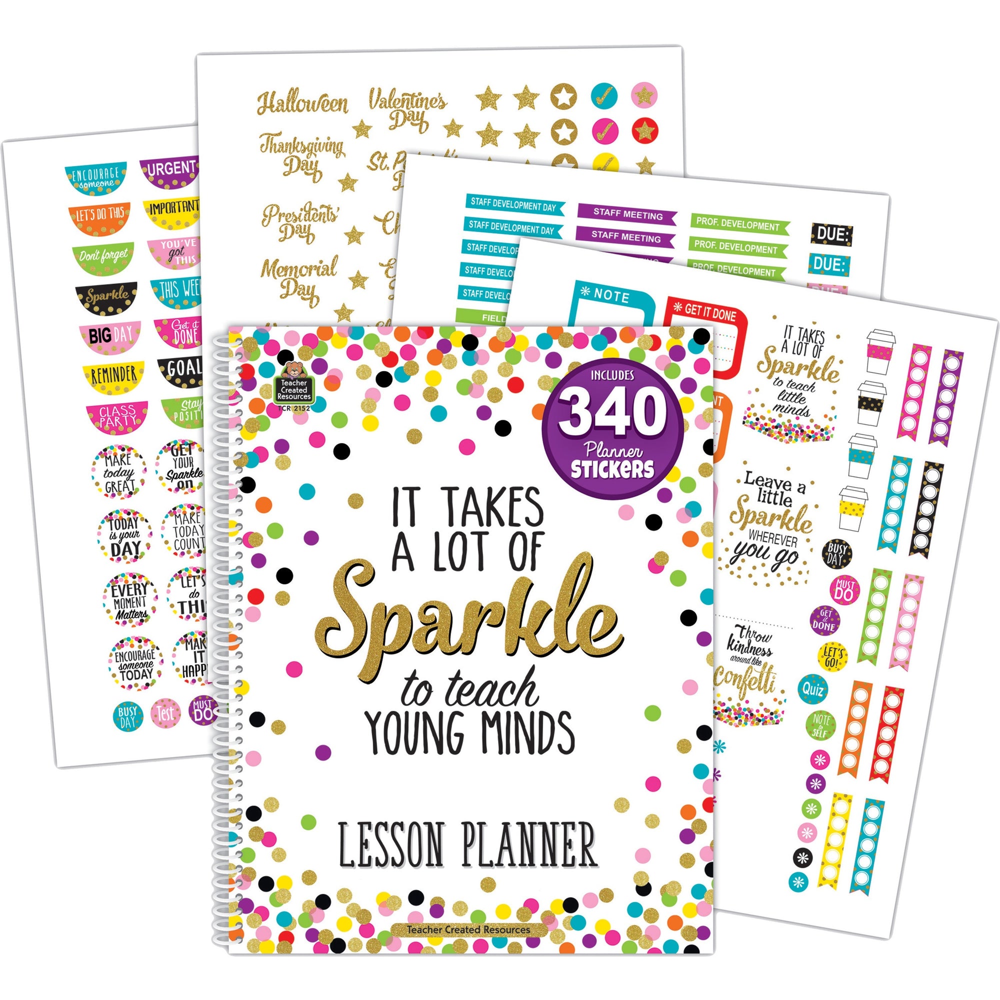 Teacher Created Resources Confetti Lesson Planner - Academic - 40 Week - Wire Bound - Multi - 11" Height x 8.5" Width - Appointment Schedule, Event Planning Sheet, Reminder Section - 1 Each