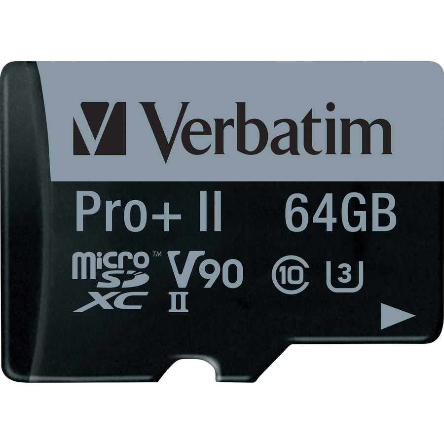 verbatim-pro-ii-plus-64-gb-class-10-uhs-ii-u3-microsdxc-1-pack-295-mb-s-read-255-mb-s-write-1900x-memory-speed-lifetime-warranty_ver99168 - 2