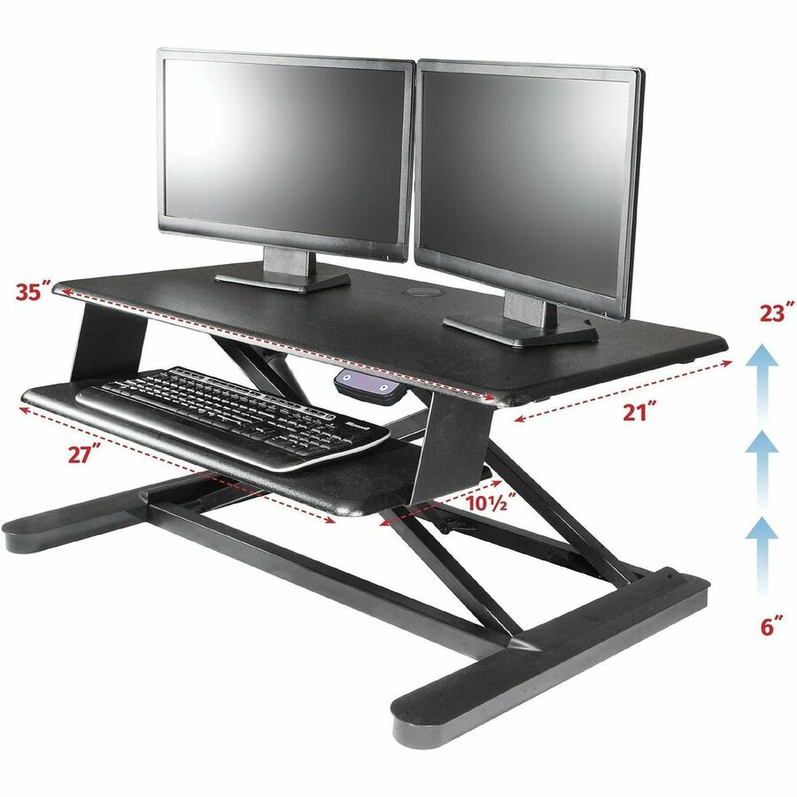 Kantek Electric Sit to Stand Workstation - Up to 24" Screen Support - 60 lb Load Capacity - 23.4" Height x 35" Width x 26" Depth - Desktop - Black