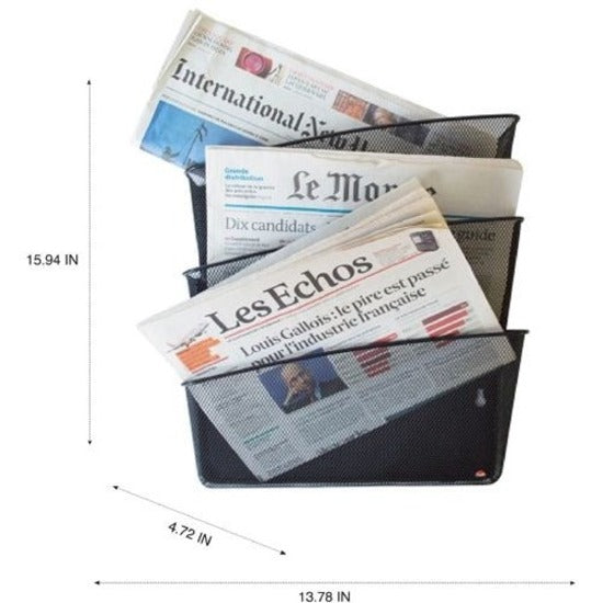 Alba Mesh Wall File Set - 3 Pocket(s) - Compartment Size 6.69" x 13.78" x 4.72" - 15.9" Height4.7" Depth x 13.8" Length - Black - Steel, Metal - 1 Each