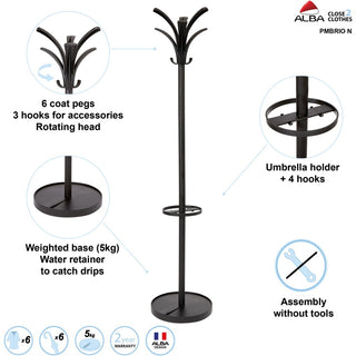 Brio Coat Stand, 13.75w x 13.75d x 66.25h, Black
