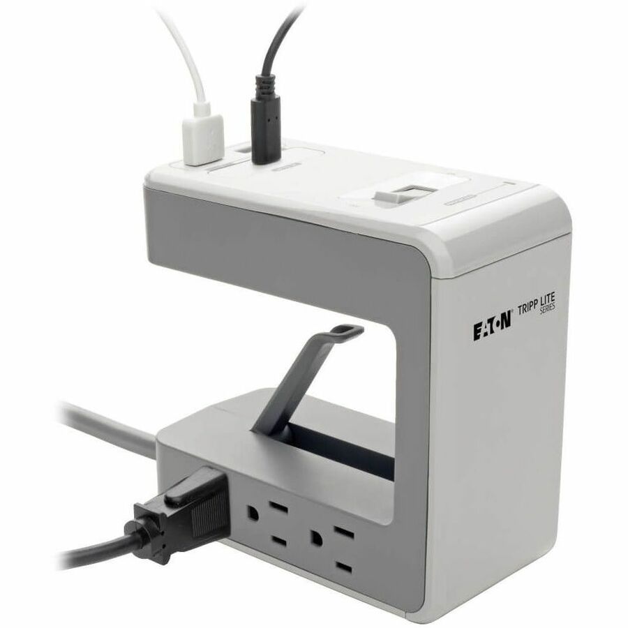 Surge Protector, 6 AC Outlets/2 USB-A and 1 USB-C Ports, 8 ft Cord, 1,080 J, Gray