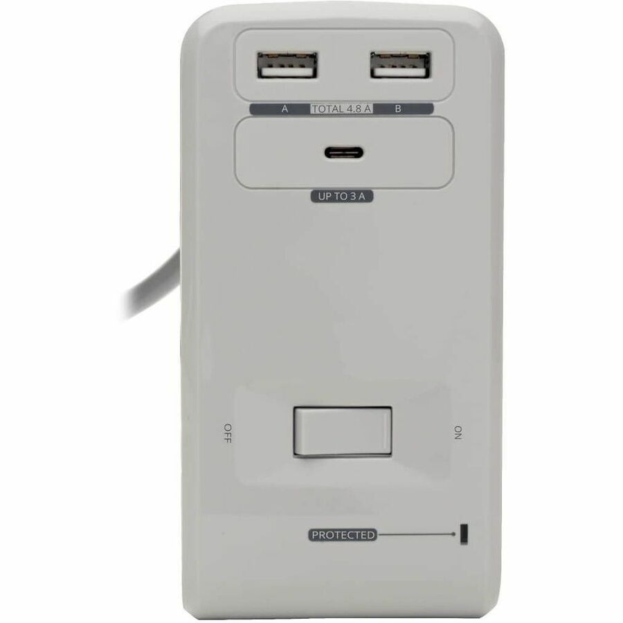 Surge Protector, 6 AC Outlets/2 USB-A and 1 USB-C Ports, 8 ft Cord, 1,080 J, Gray