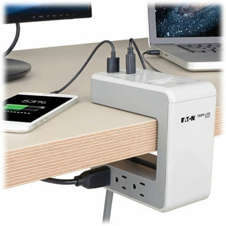 Surge Protector, 6 AC Outlets/2 USB-A and 1 USB-C Ports, 8 ft Cord, 1,080 J, Gray