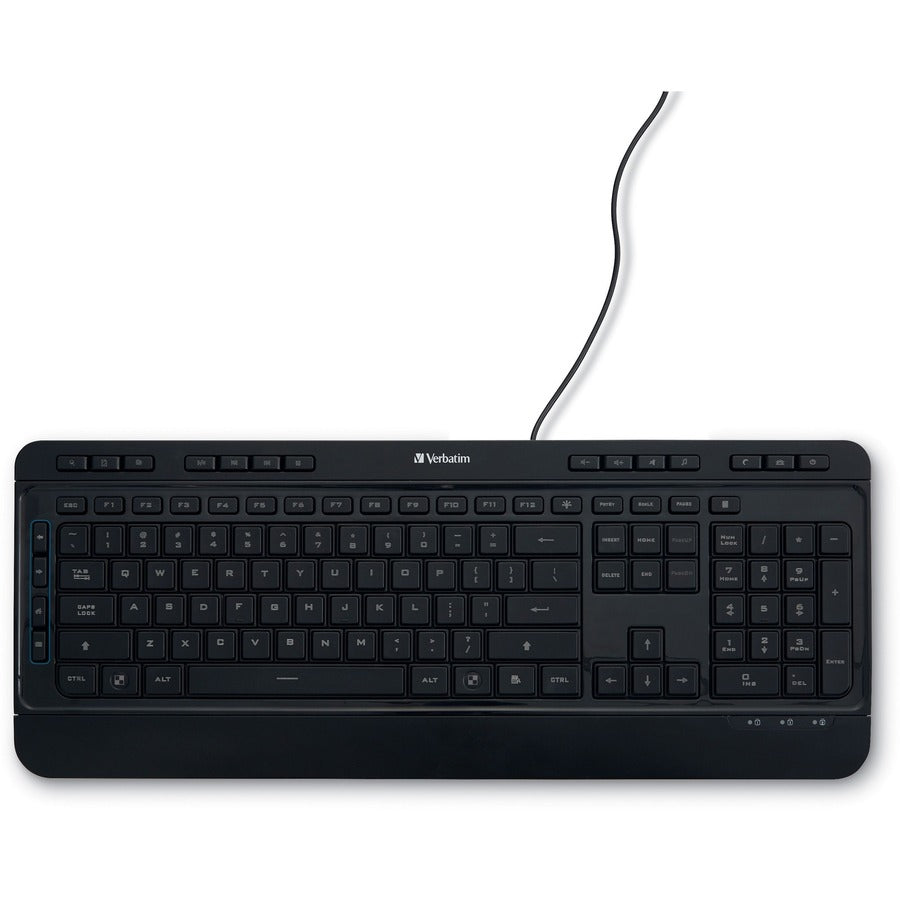 Verbatim Illuminated Wired Keyboard - Cable Connectivity - USB Type A Interface Media Player Hot Key(s) - Windows, Mac OS, Linux - Black
