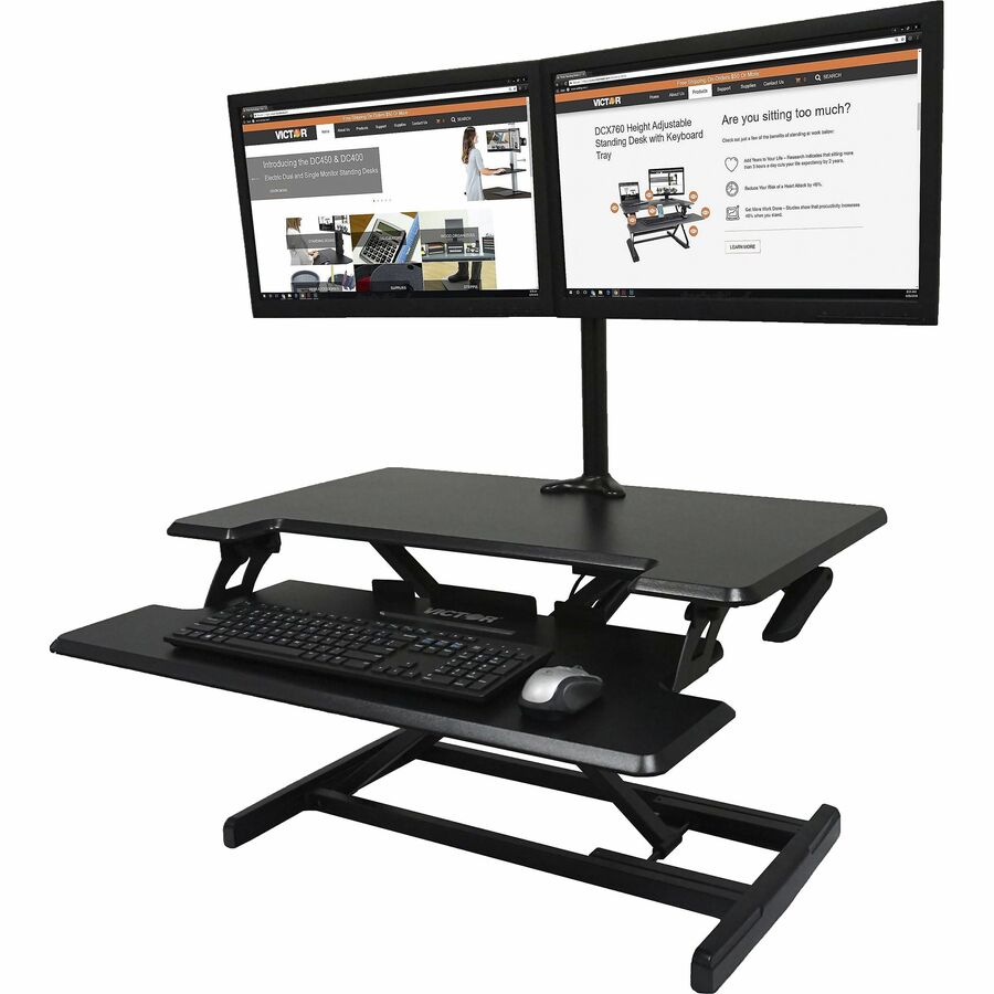 High Rise Height Adjustable Compact Standing Desk with Keyboard Tray, 32.5 x 25 x 19, Black, Ships in 1-3 Business Days