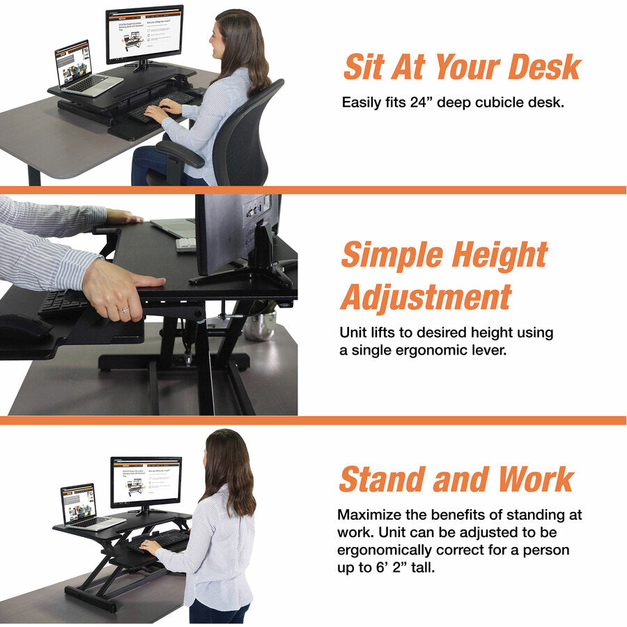 High Rise Height Adjustable Compact Standing Desk with Keyboard Tray, 32.5 x 25 x 19, Black, Ships in 1-3 Business Days
