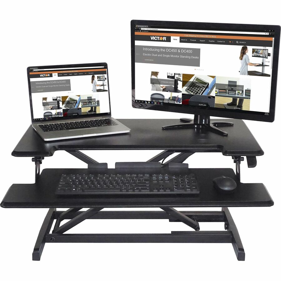 High Rise Height Adjustable Compact Standing Desk with Keyboard Tray, 32.5 x 25 x 19, Black, Ships in 1-3 Business Days