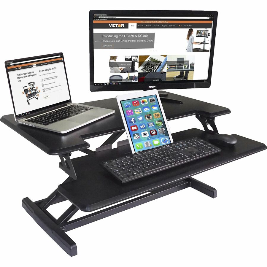 High Rise Height Adjustable Compact Standing Desk with Keyboard Tray, 32.5 x 25 x 19, Black, Ships in 1-3 Business Days