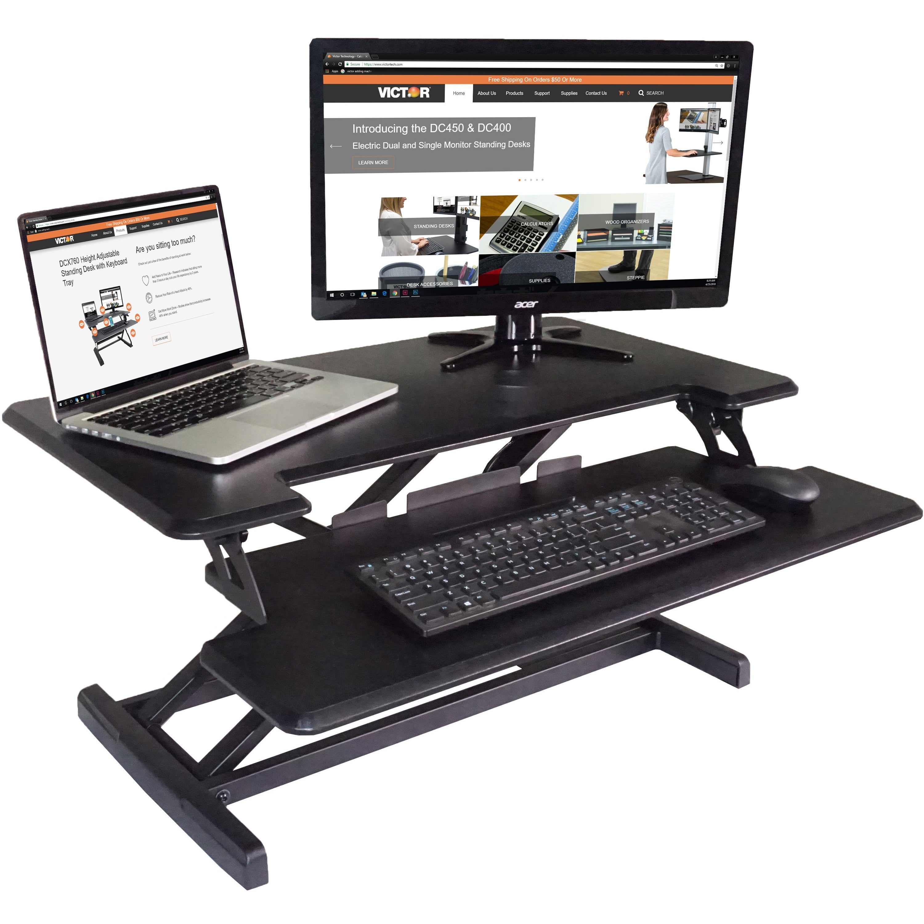 High Rise Height Adjustable Compact Standing Desk with Keyboard Tray, 32.5 x 25 x 19, Black, Ships in 1-3 Business Days