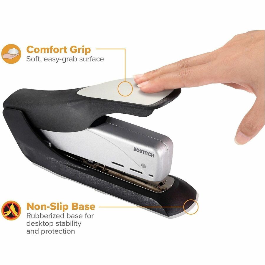 Spring-Powered Premium Heavy-Duty Stapler, 65-Sheet Capacity, Black/Silver