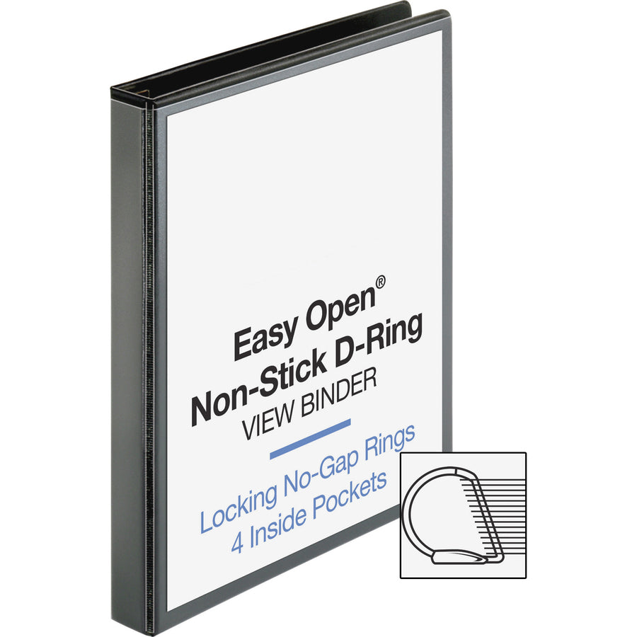Business Source Locking D-Ring View Binder - 1" Binder Capacity - Letter - 8 1/2" x 11" Sheet Size - 200 Sheet Capacity - D-Ring Fastener(s) - 4 Inside Front & Back Pocket(s) - Polypropylene, Chipboard - Black - Recycled - Locking Ring, Clear Overlay