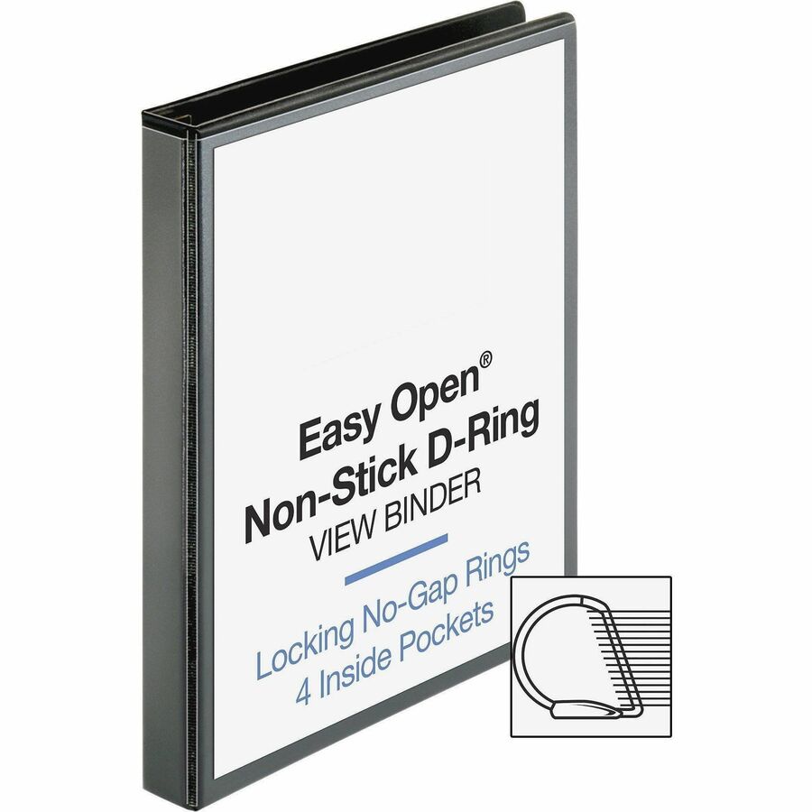 Business Source Locking D-Ring View Binder - 1" Binder Capacity - Letter - 8 1/2" x 11" Sheet Size - 200 Sheet Capacity - D-Ring Fastener(s) - 4 Inside Front & Back Pocket(s) - Polypropylene, Chipboard - Black - Recycled - Locking Ring, Clear Overlay