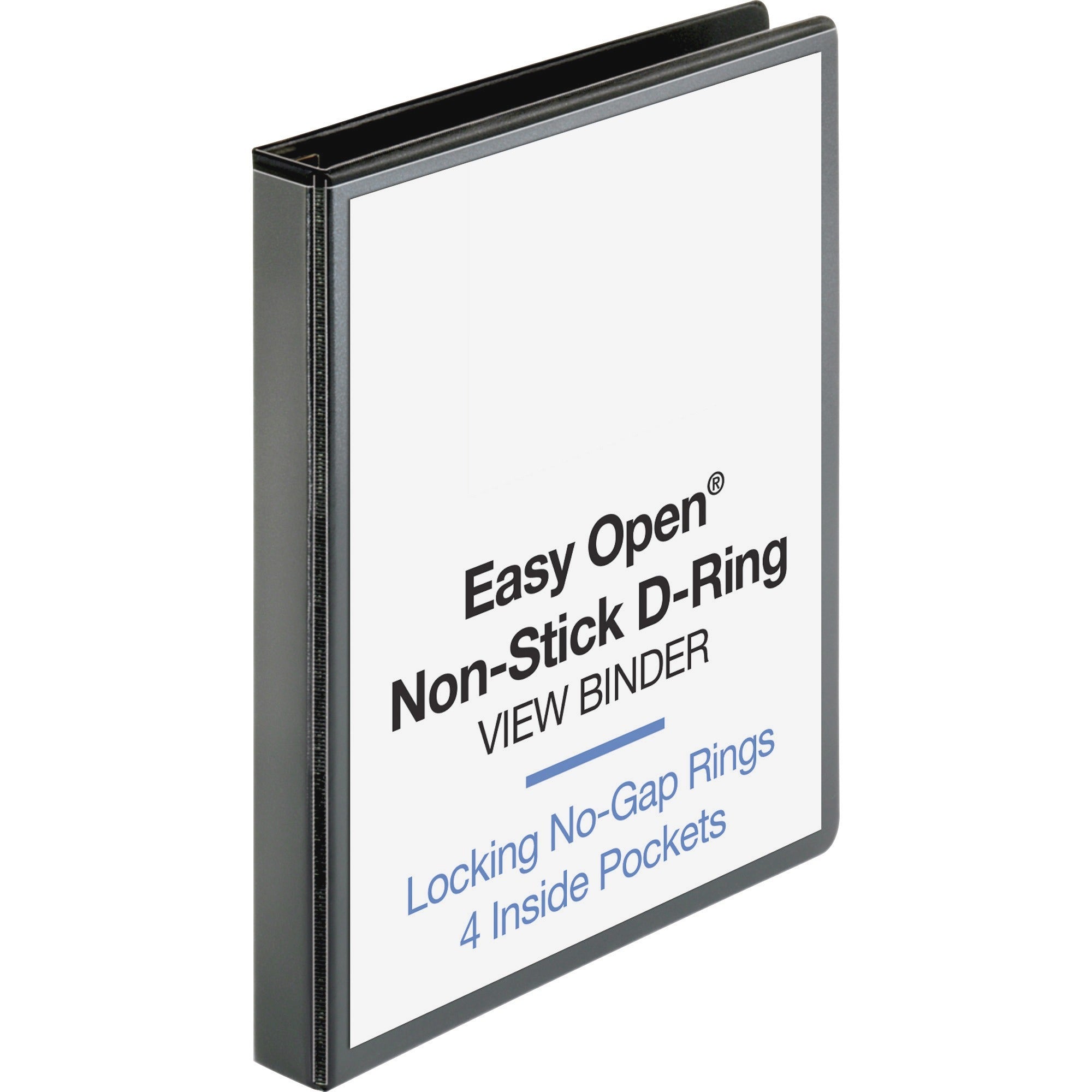 business-source-locking-d-ring-view-binder-1-binder-capacity-letter-8-1-2-x-11-sheet-size-200-sheet-capacity-d-ring-fasteners-4-inside-front-&-back-pockets-polypropylene-chipboard-black-recycled-locking-ring-clear-overlay_bsn26956 - 1