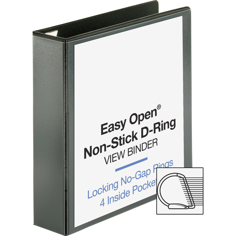 business-source-locking-d-ring-view-binder-2-binder-capacity-letter-8-1-2-x-11-sheet-size-500-sheet-capacity-d-ring-fasteners-4-inside-front-&-back-pockets-polypropylene-chipboard-black-recycled-locking-ring-clear-overlay_bsn26960 - 3