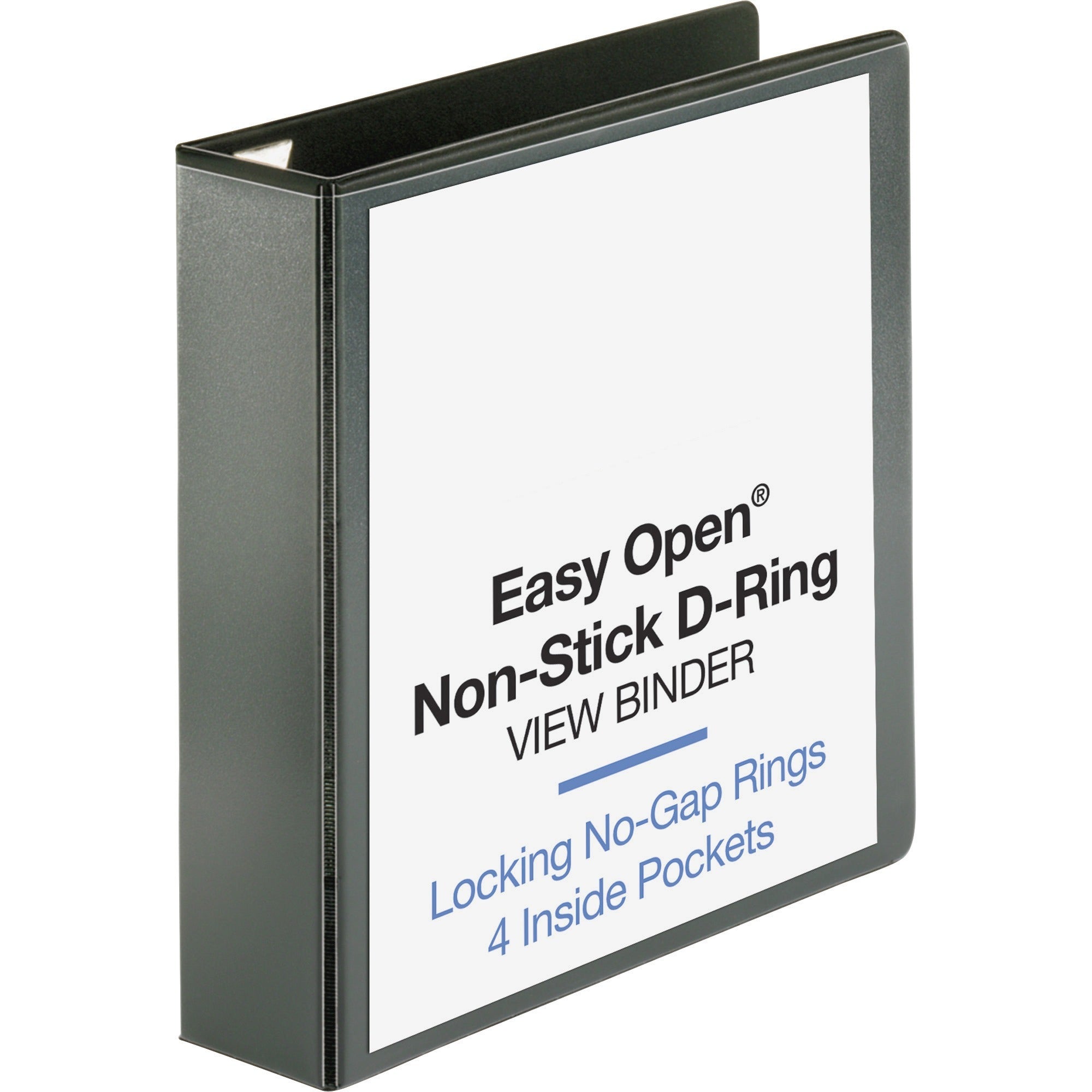 business-source-locking-d-ring-view-binder-2-binder-capacity-letter-8-1-2-x-11-sheet-size-500-sheet-capacity-d-ring-fasteners-4-inside-front-&-back-pockets-polypropylene-chipboard-black-recycled-locking-ring-clear-overlay_bsn26960 - 1